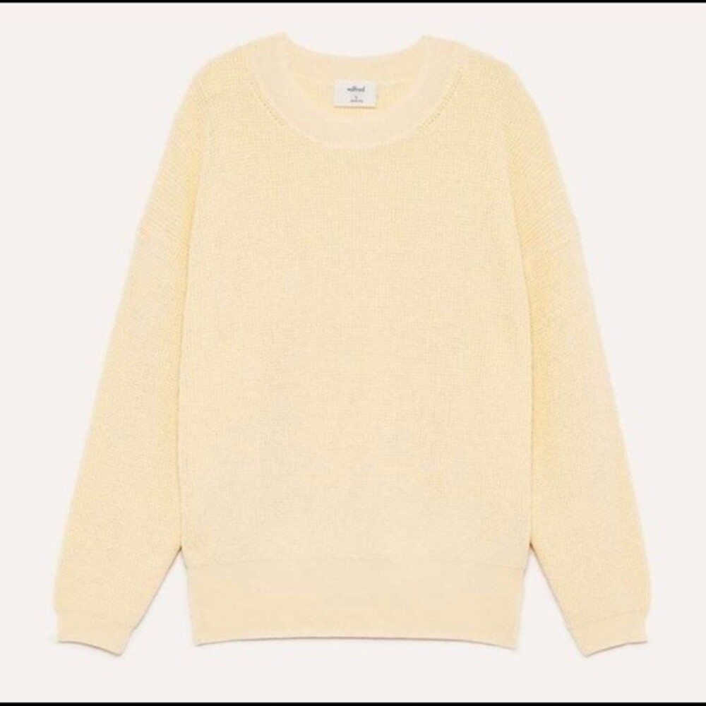 ARITZIA Wilfred Livvie Yellow Crewneck Sweater XS Waffle Knit Drop Shoulder - Picture 2 of 10